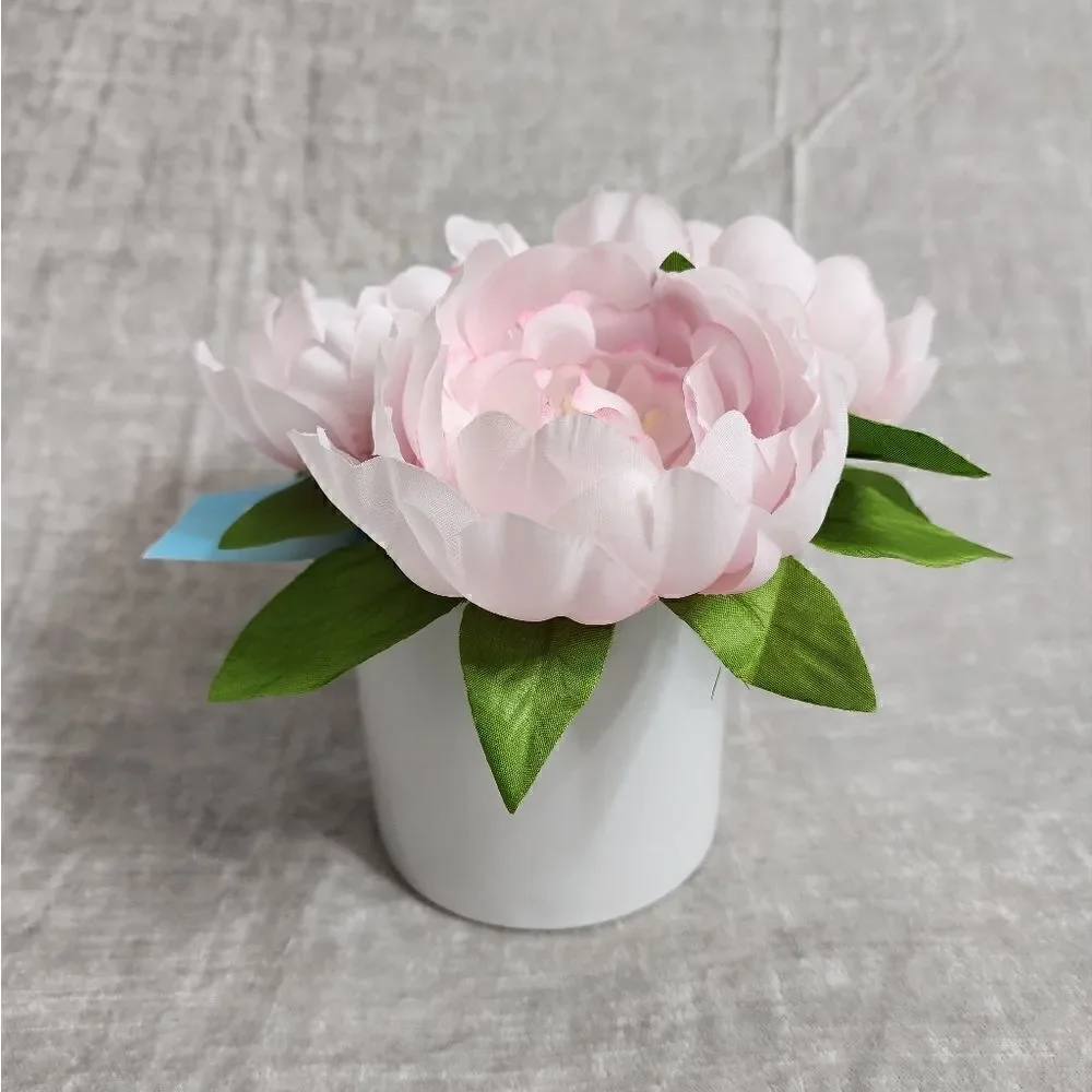 Silk Pink Peony Peonies Artificial Flower Arrangement in Ceramic Round Vase